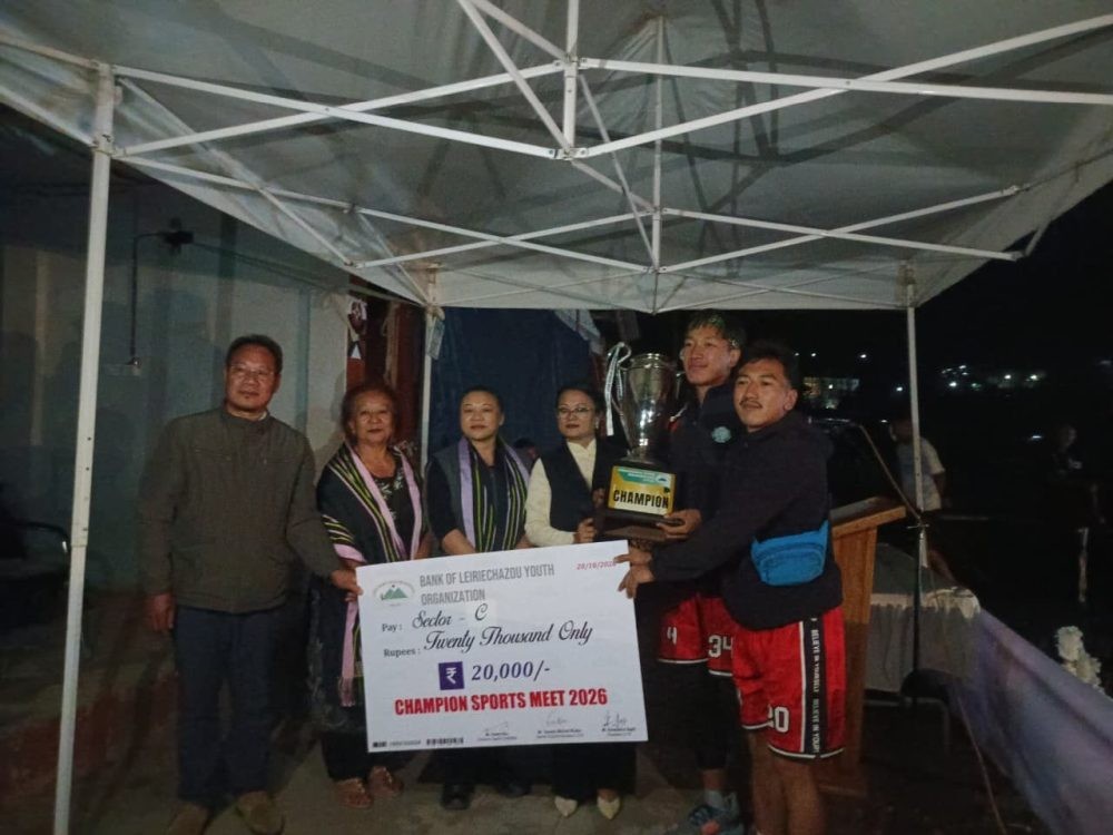 Officials along with the winners during the conclusion of the LCYO Sports Meet 2026 in Kohima on October 21.